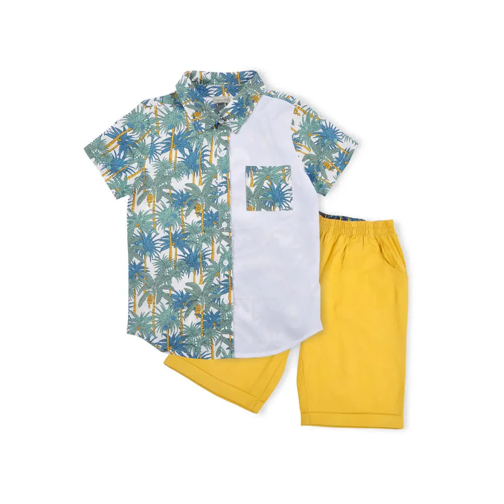 Cotton Short Sleeve Printed Shirt and Shorts Clothing Set