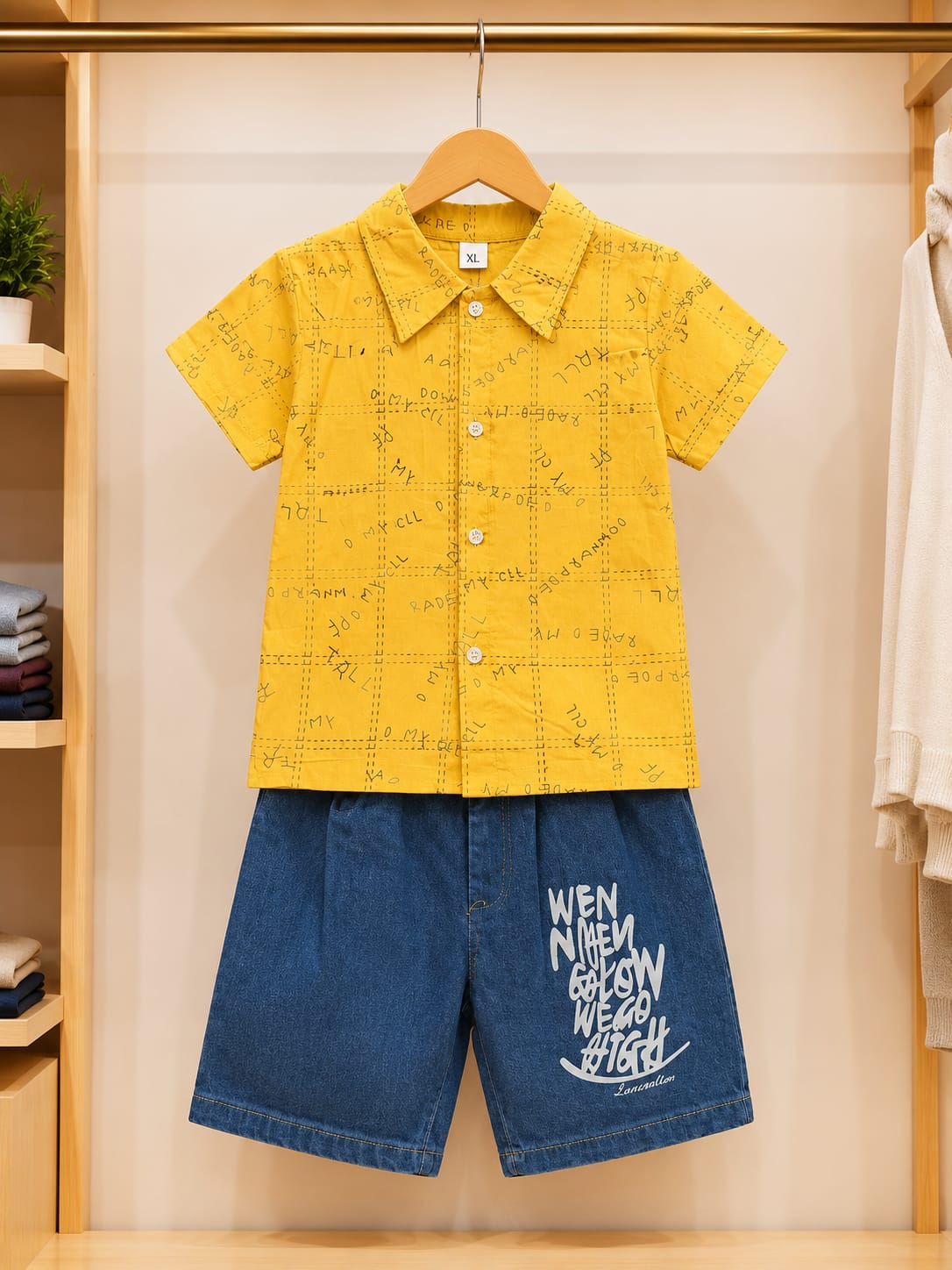 Boys Casual Cotton T-Shirt with Denim Short