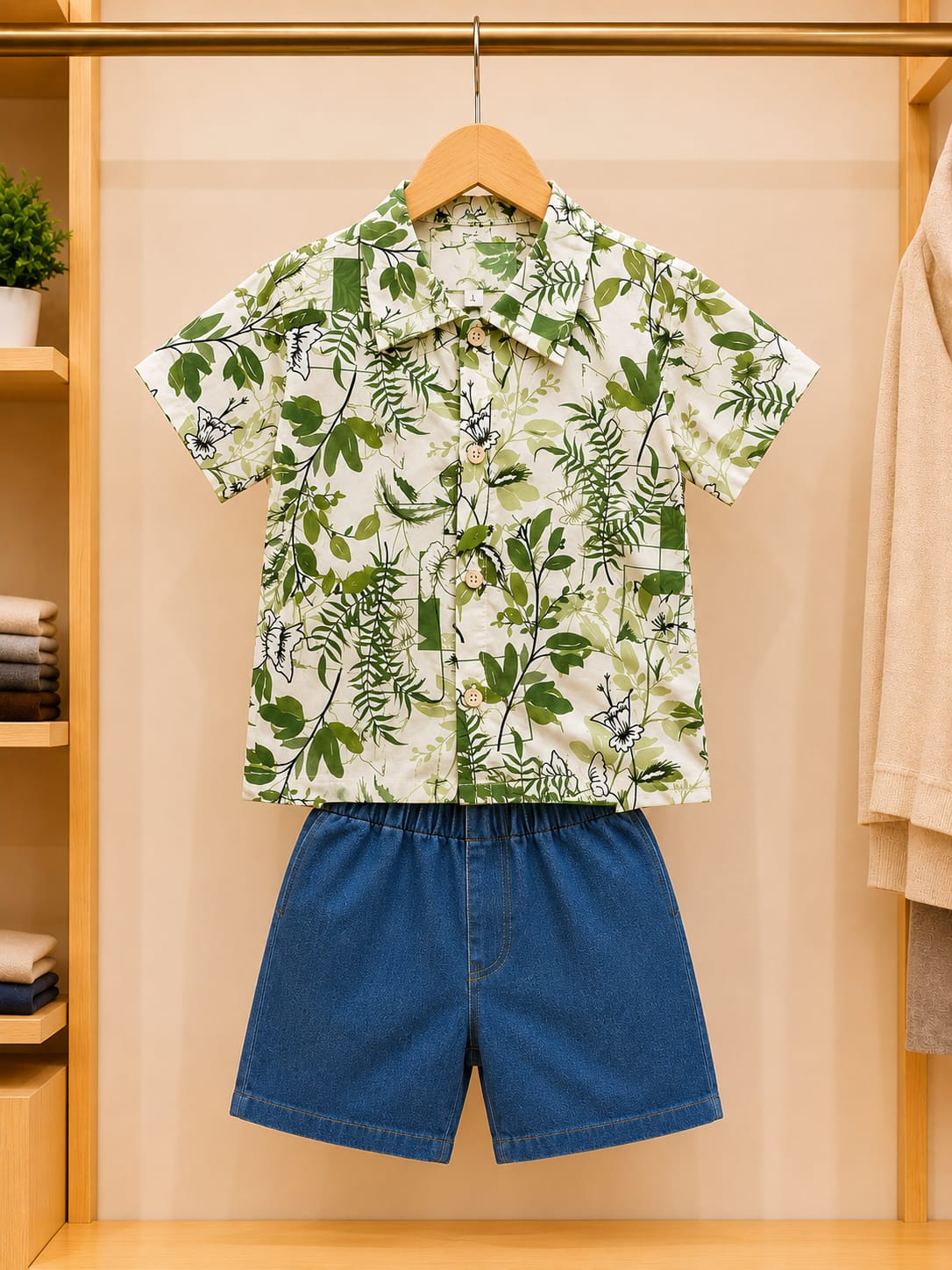 Boys Casual Cotton T-Shirt with Denim Short