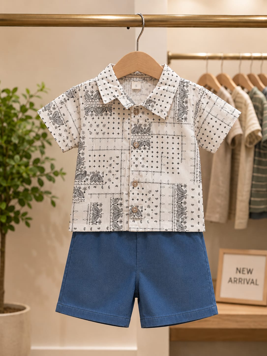 Boys Casual Cotton T-Shirt with Denim Short