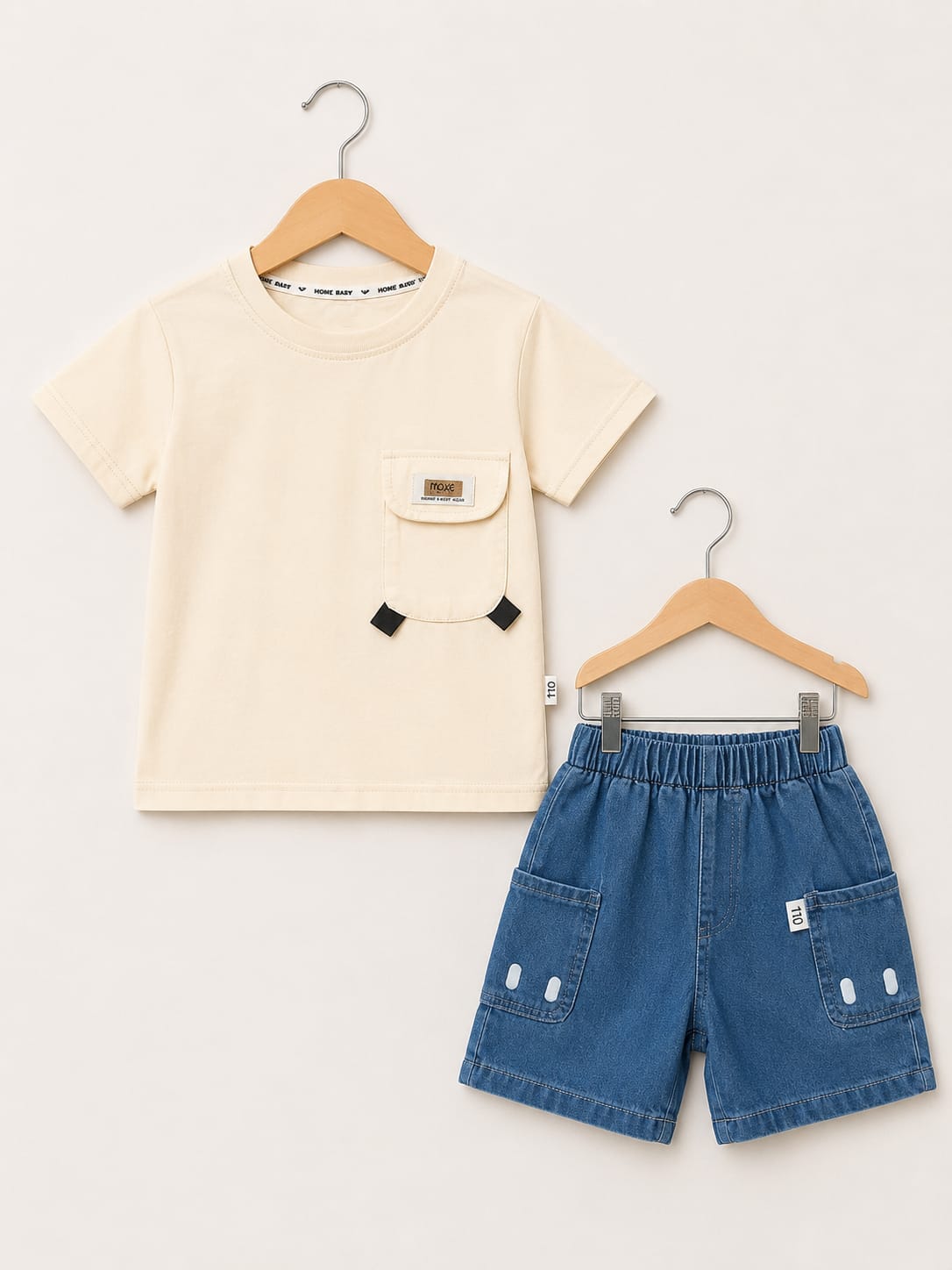 Boys Off White Soft & Comfortable T-Shirt with Denim Short
