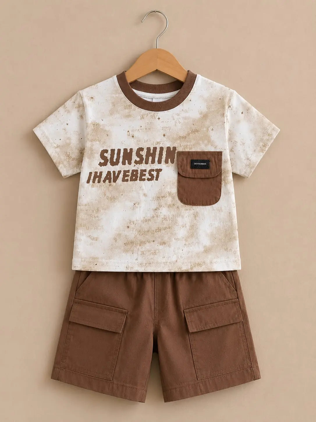 Boys’ “Sunshine” Graphic Tee & Brown Cargo Shorts Set