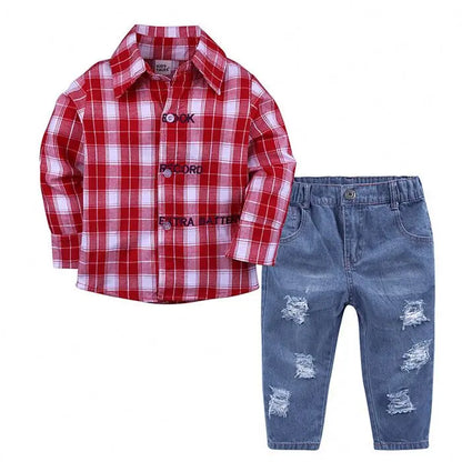 Baby Boys Casual Clothing Sets Two Pieces With Pants and Long Sleeve Plaid Shirts