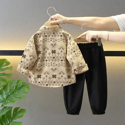 Boys’ Casual Autumn Outfit Set Style Long Sleeve Shirt Pants Stylish