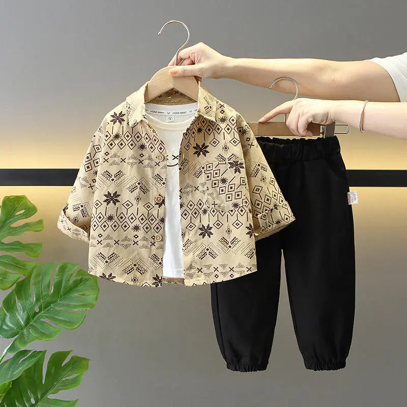 Boys’ Casual Autumn Outfit Set Style Long Sleeve Shirt Pants Stylish