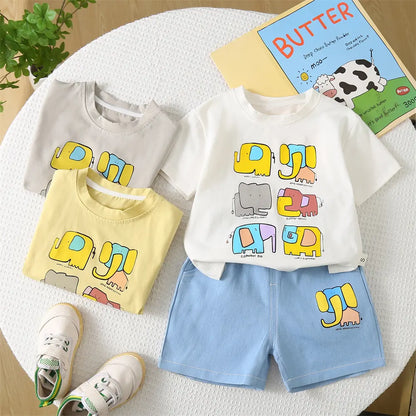 Boys’ Summer Short Sleeve Clothes Set Cartoon Printed 2 Pieces Clothes Set