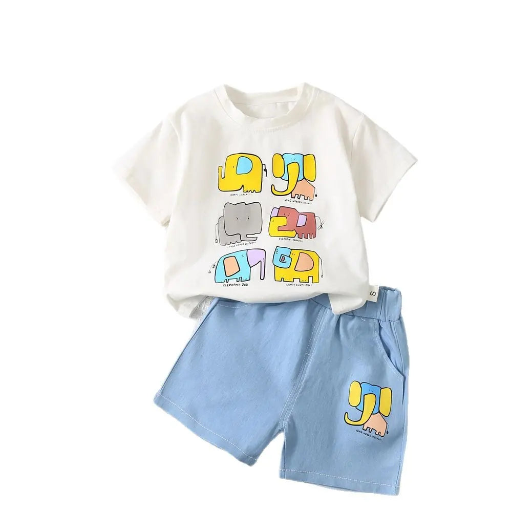 Boys’ Summer Short Sleeve Clothes Set Cartoon Printed 2 Pieces Clothes Set