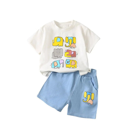 Boys’ Summer Short Sleeve Clothes Set Cartoon Printed 2 Pieces Clothes Set