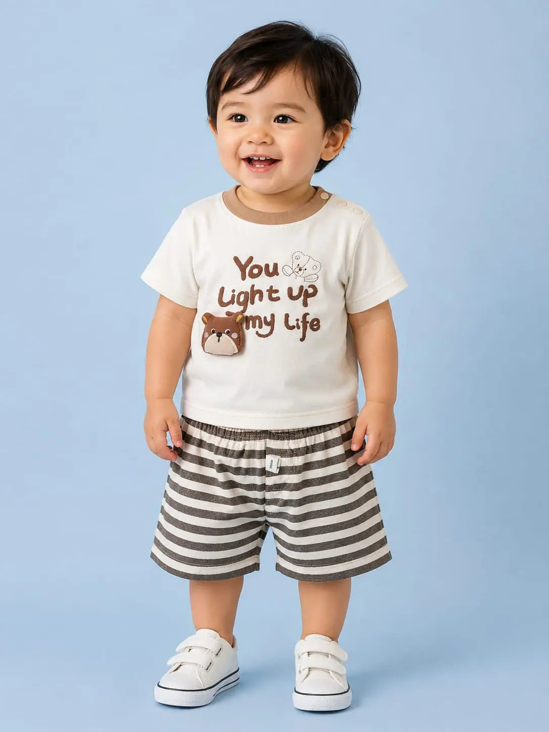 Boys “Awesome Everyday” Typography Print Raglan Tee and Denim Shorts.