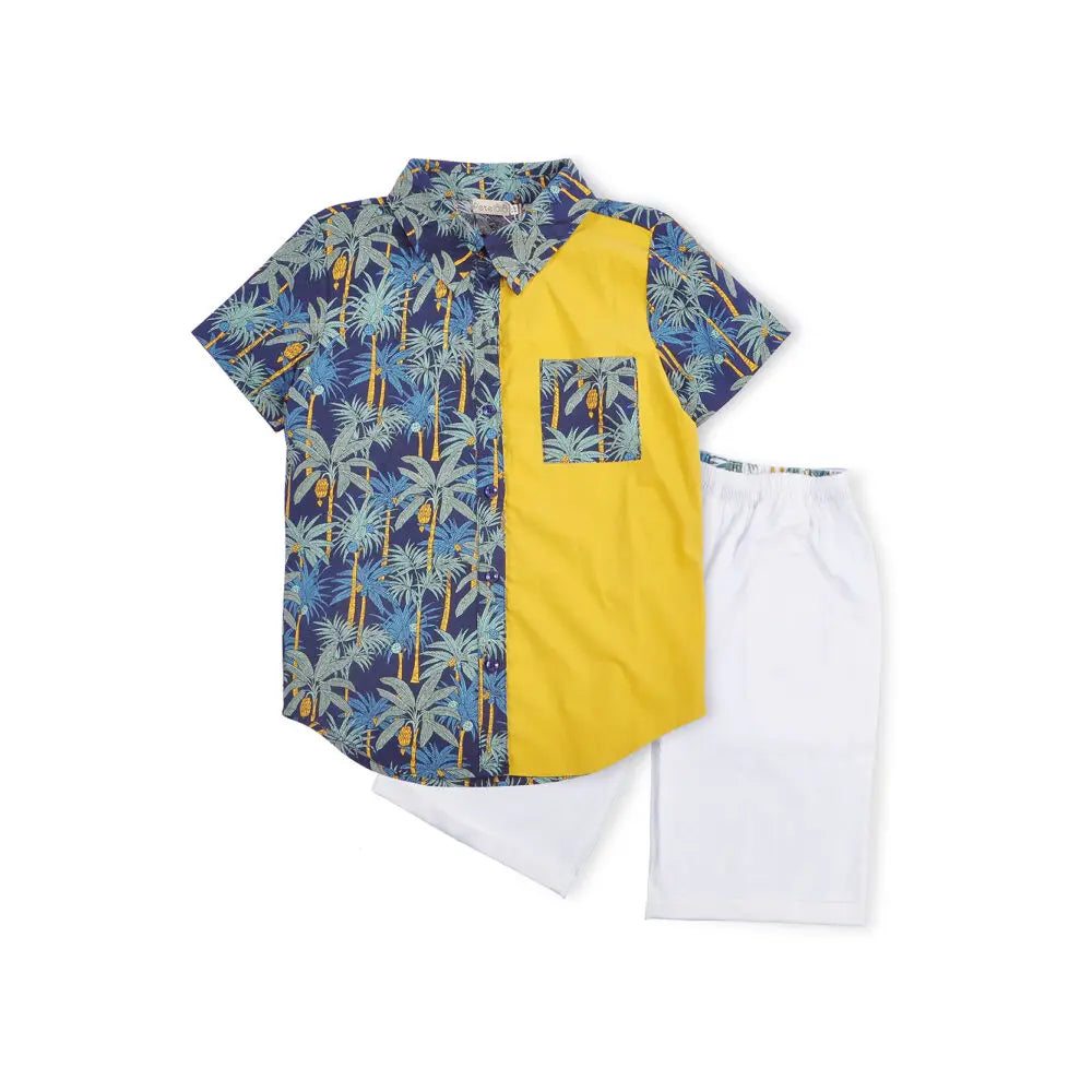 Cotton Short Sleeve Printed Shirt and Shorts Clothing Set