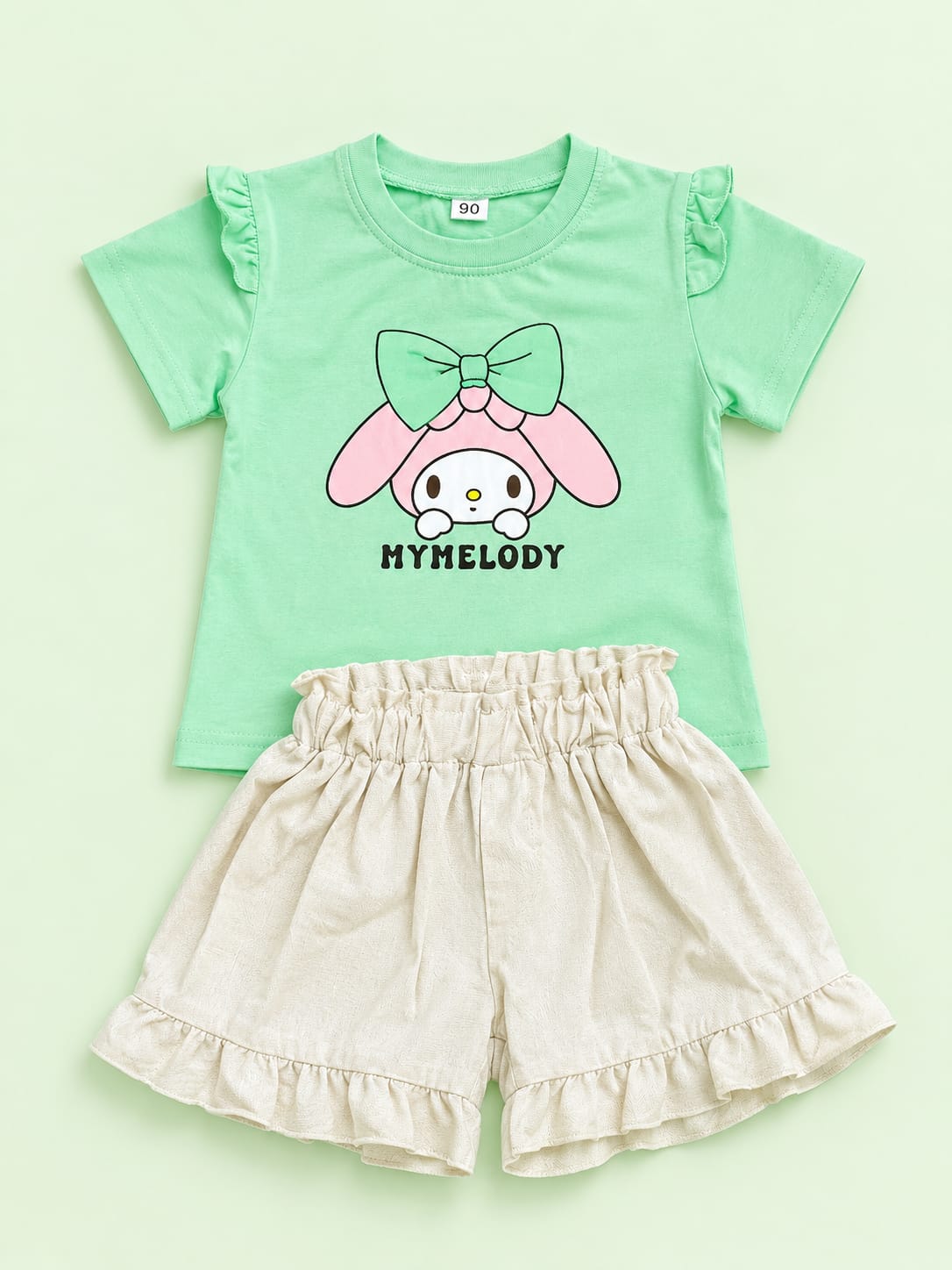Girls Mint Green My Melody Printed Tee & Ruffle Shorts Set