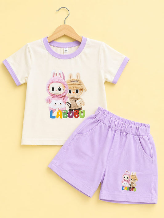 Kids Labubu Printed Tee & Shorts Summer Set