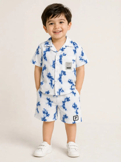 Boys’ Blue Tie-Dye Cuban Collar Shirt & Shorts Set