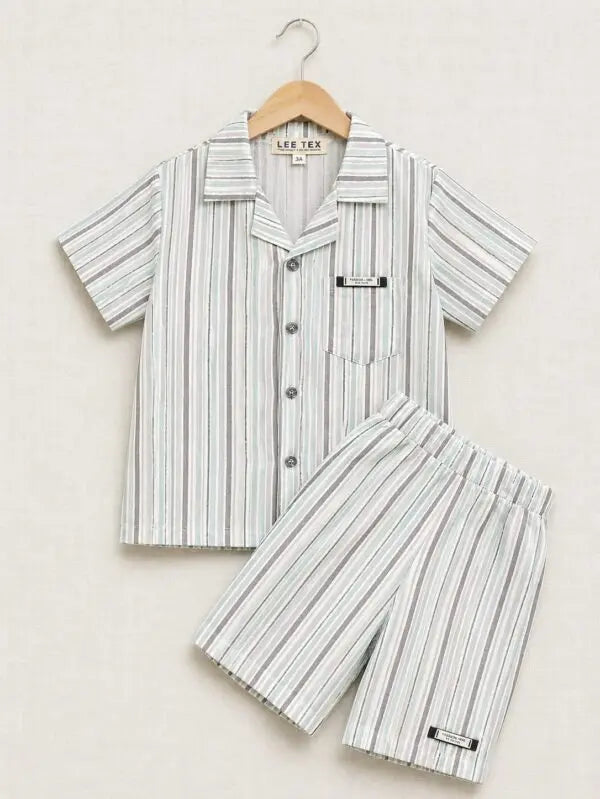 Summer Striped Short Sleeve Button-Down 2-Piece Co-Ord