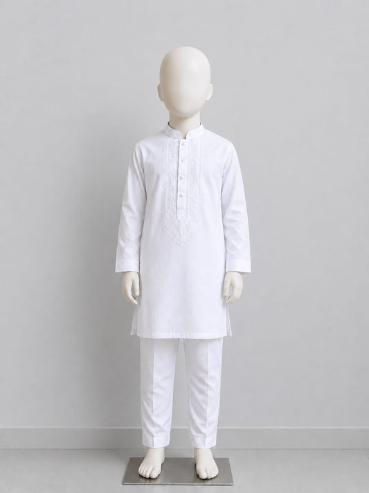 Alkaram white cotton Shalwar Kameez with embroidery