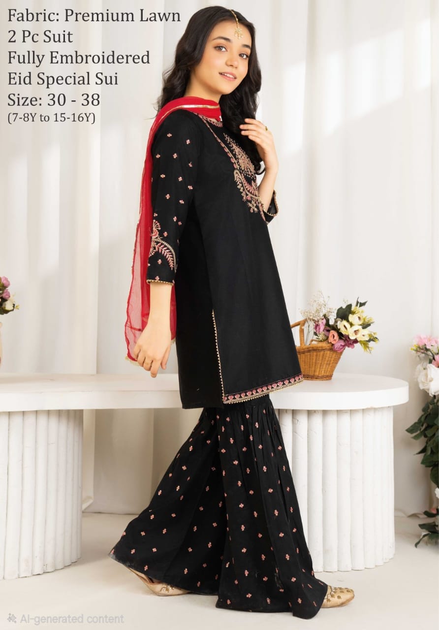 Premium Self Lawn Embroidered Embellished with Laces