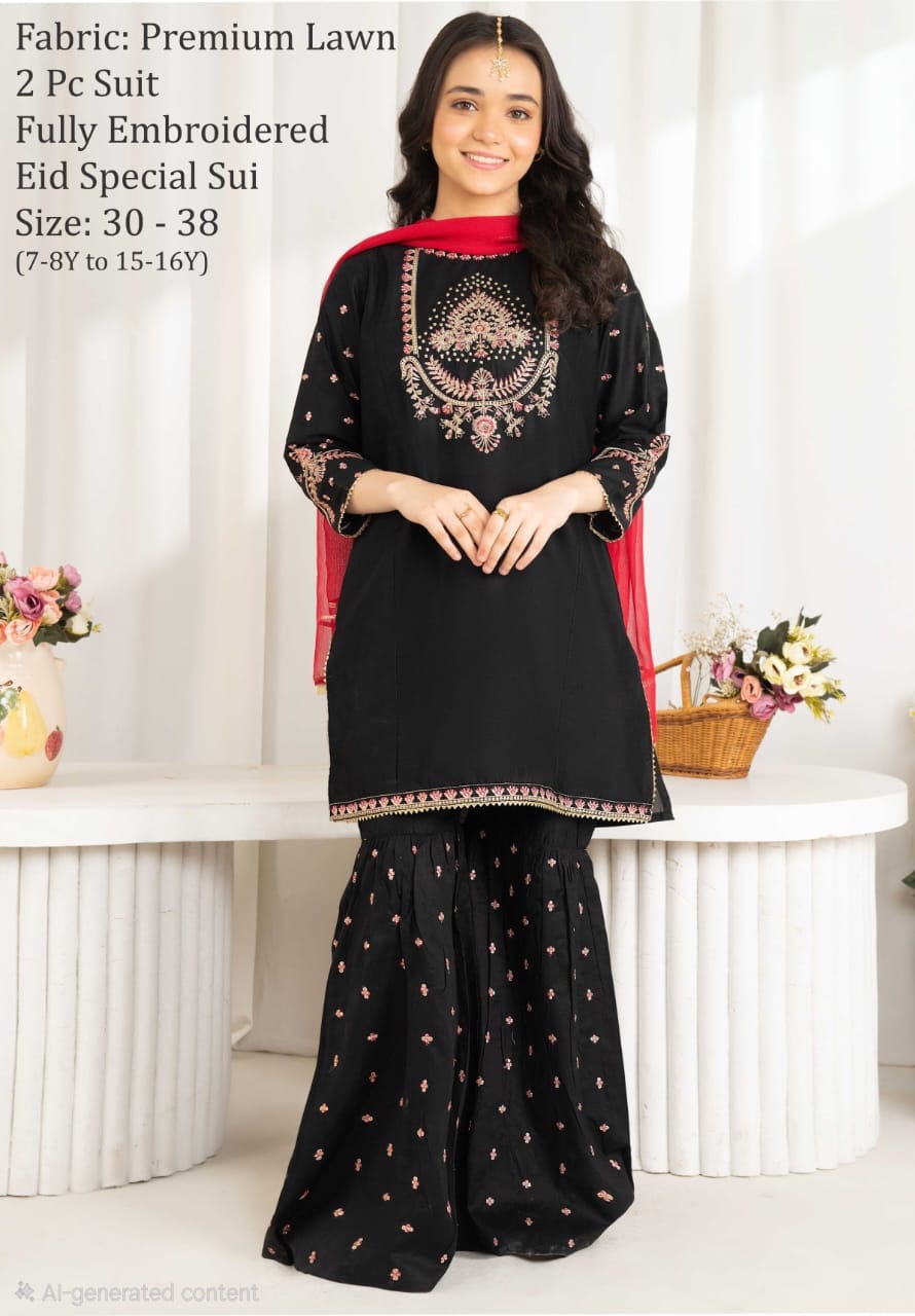 Premium Self Lawn Embroidered Embellished with Laces