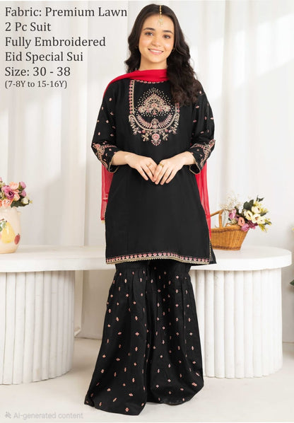Premium Self Lawn Embroidered Embellished with Laces