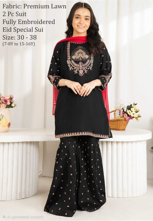 Premium Self Lawn Embroidered Embellished with Laces