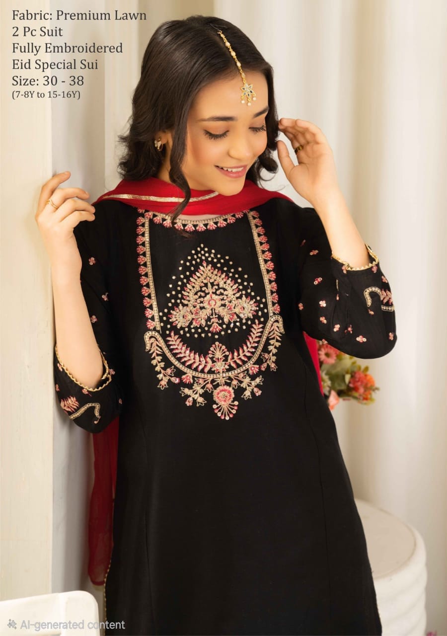 Premium Self Lawn Embroidered Embellished with Laces