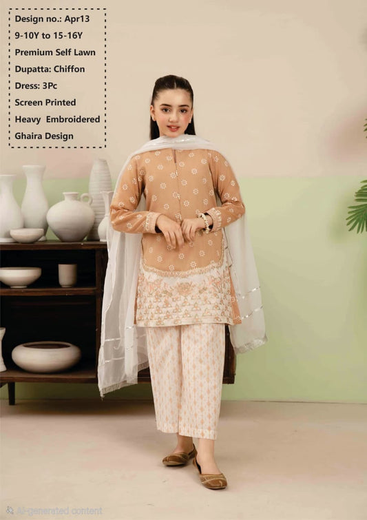Stitched Premium Self Lawn with Chiffon Dupatta & Embroidery