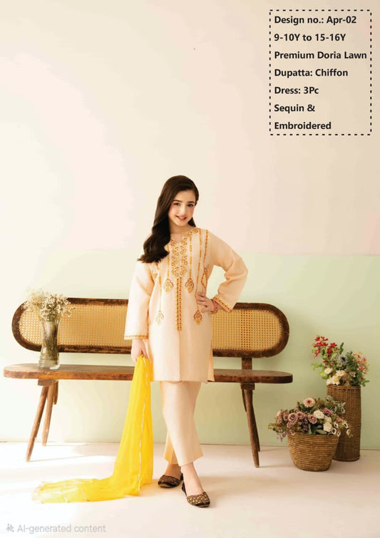 Stitched Premium Doria Lawn with Chiffon Dupatta