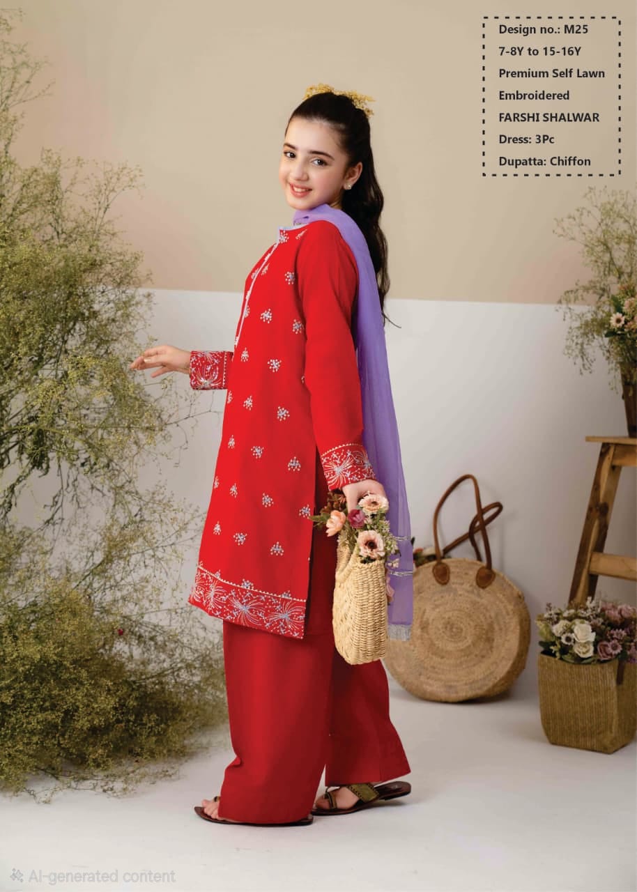 Premium Self Lawn with Chiffon Dupatta & Farshi Shalwar