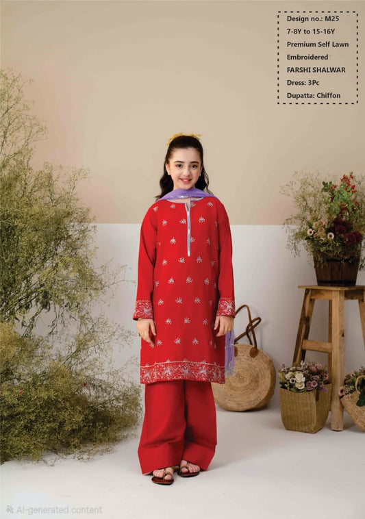 Premium Self Lawn with Chiffon Dupatta & Farshi Shalwar