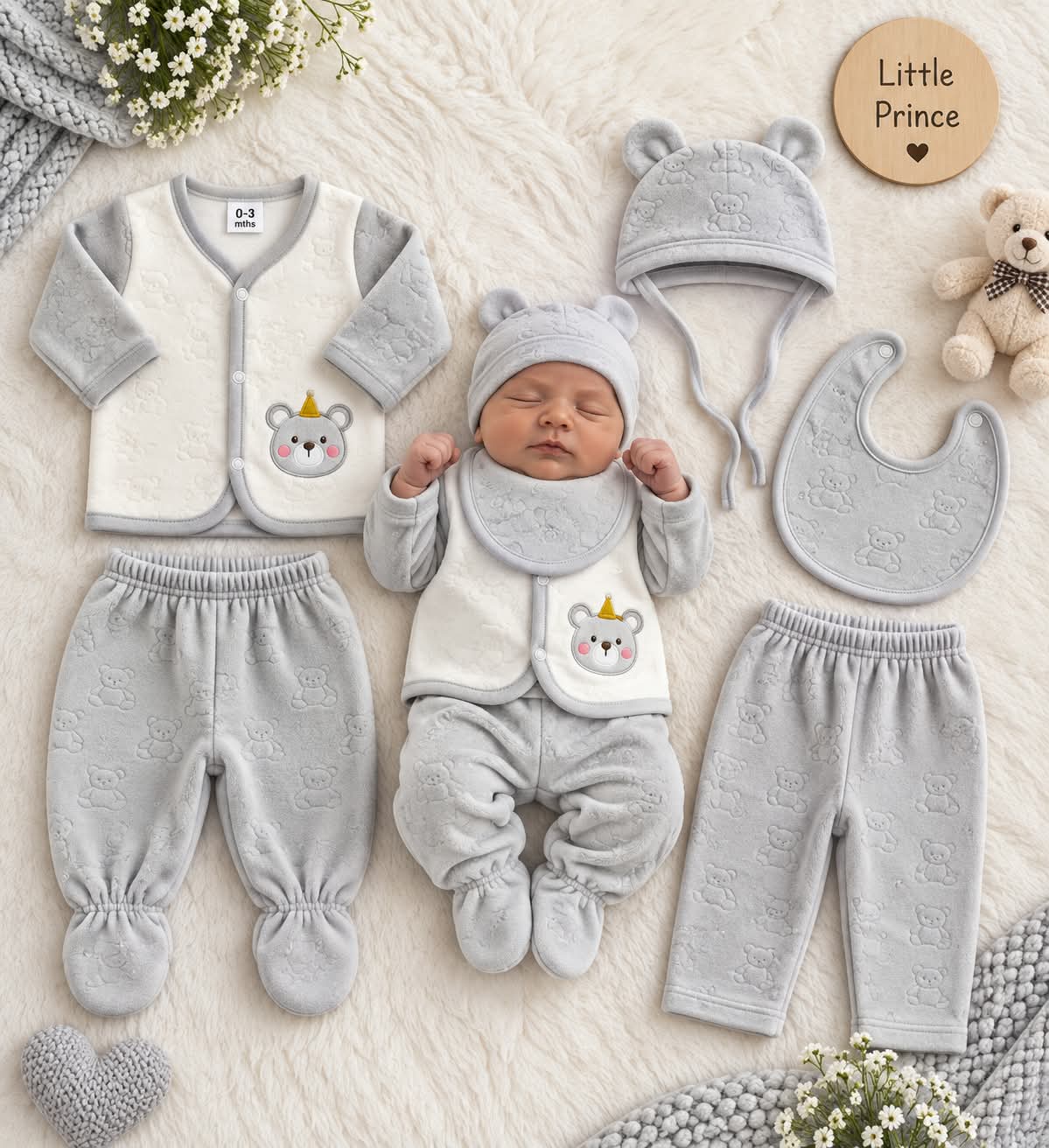 Light Grey New Born 5 Pieces Set (Imported)