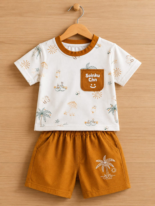 Boys “Awesome Everyday” Typography Print Raglan Tee and Shorts