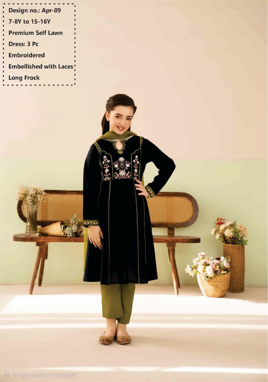 Premium Self Lawn Embroidered Embellished with Laces