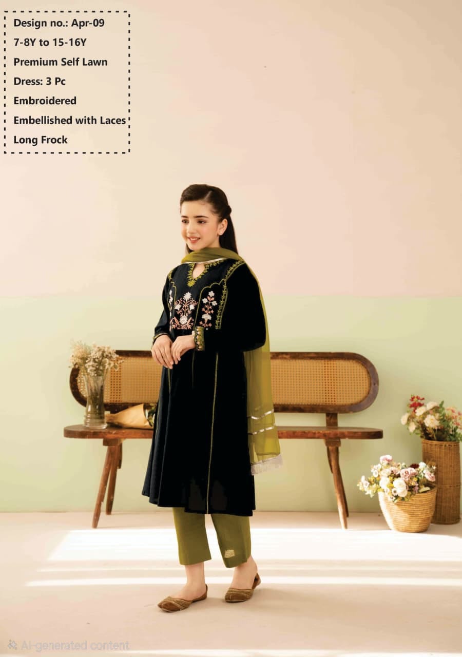 Premium Self Lawn Embroidered Embellished with Laces