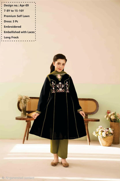Premium Self Lawn Embroidered Embellished with Laces