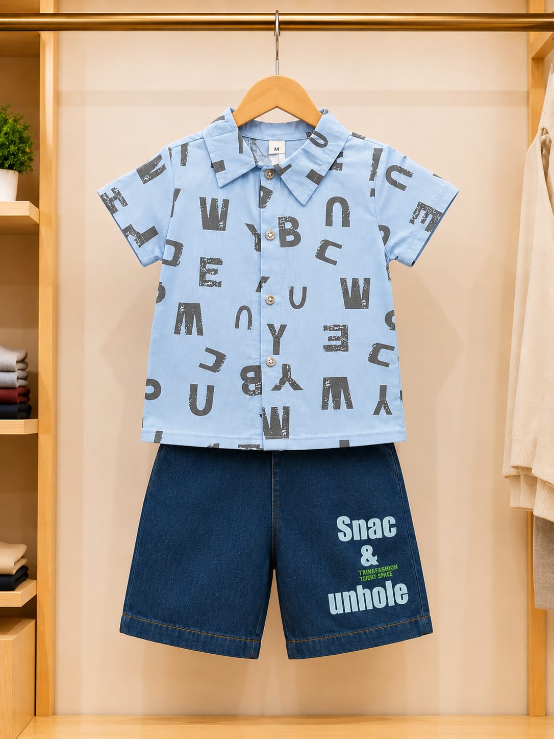 Boys Casual Cotton T-Shirt with Denim Short