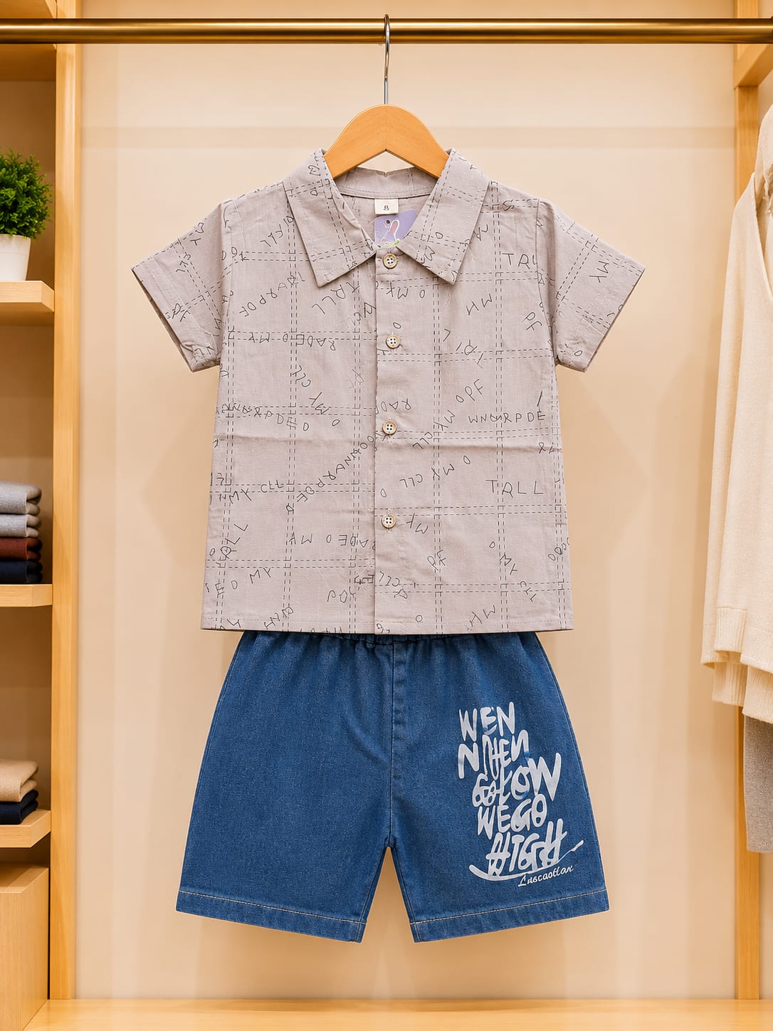 Boys Casual Cotton T-Shirt with Denim Short