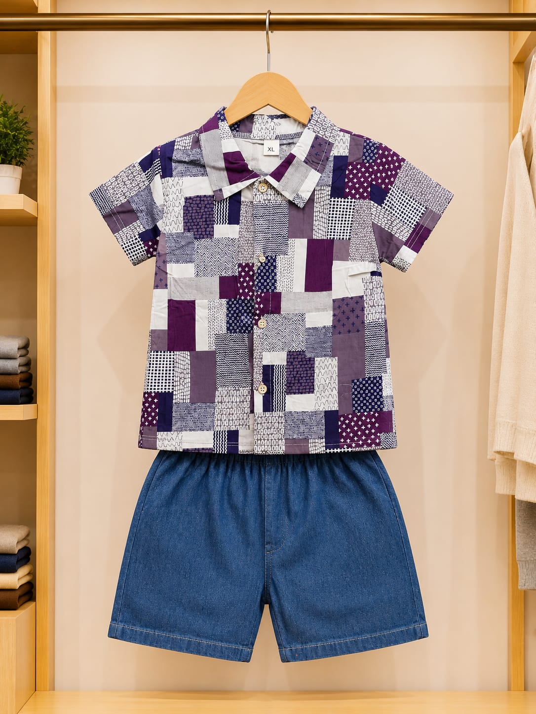 Boys Casual Cotton T-Shirt with Denim Short