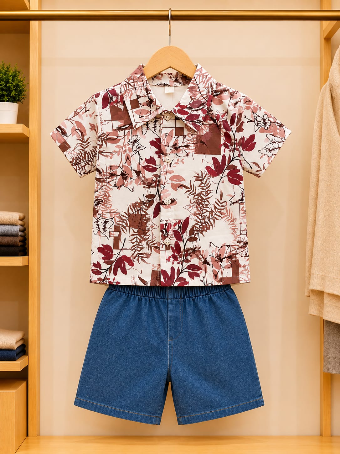 Boys Casual Cotton T-Shirt with Denim Short