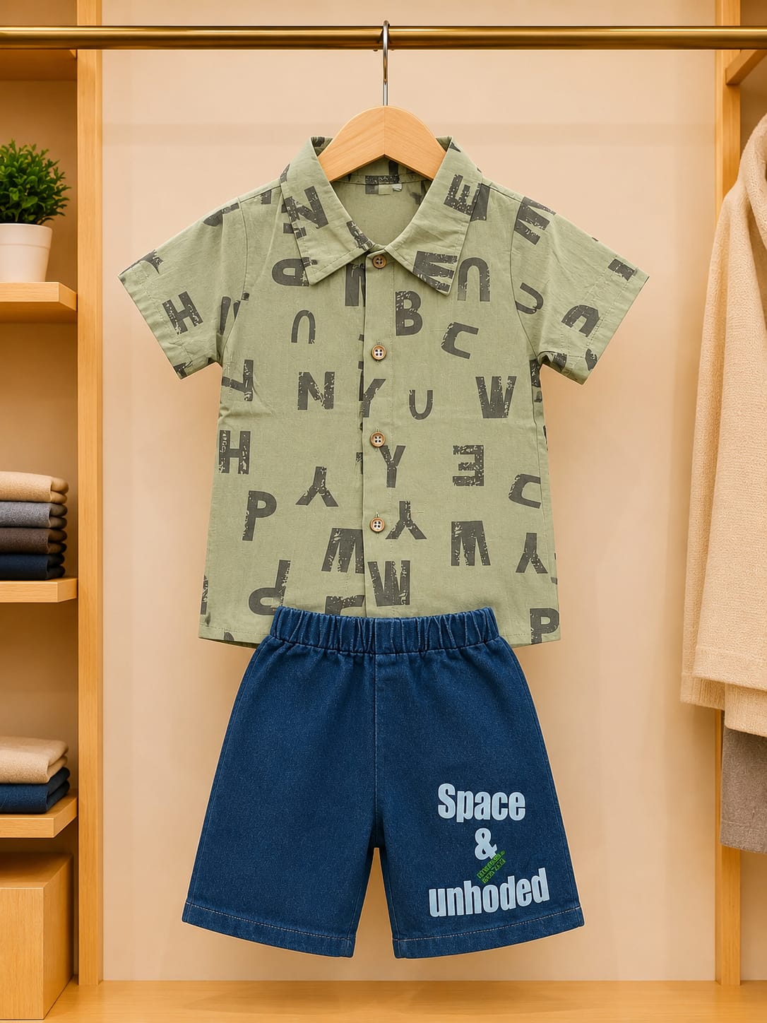 Boys Casual Cotton T-Shirt with Denim Short