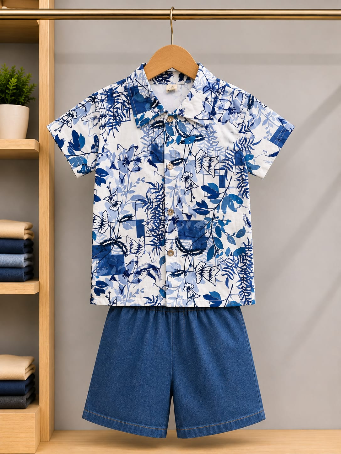 Boys Casual Cotton T-Shirt with Denim Short