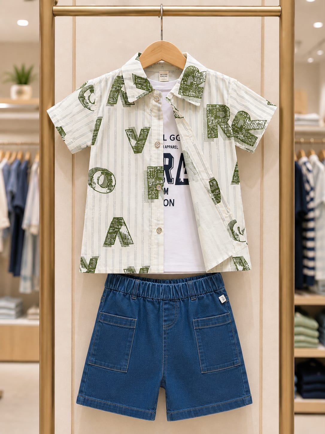 Boys Casual Cotton Double Shirt with Denim Short