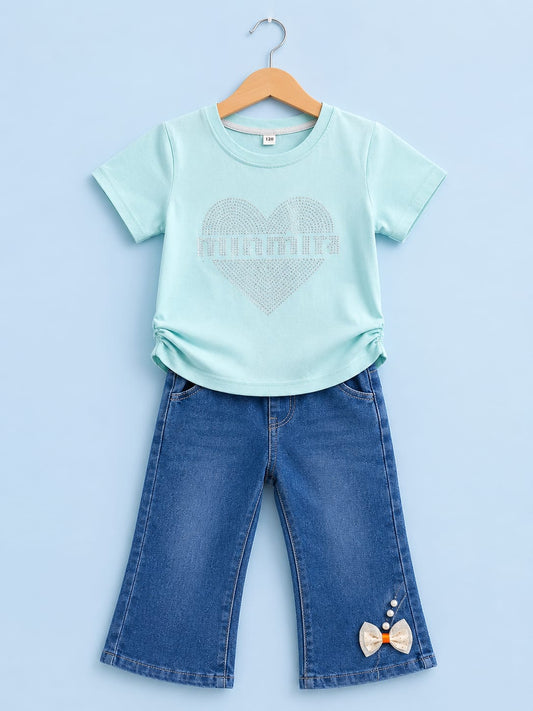 Girls Light Blue T-Shirt with Denim Jeans