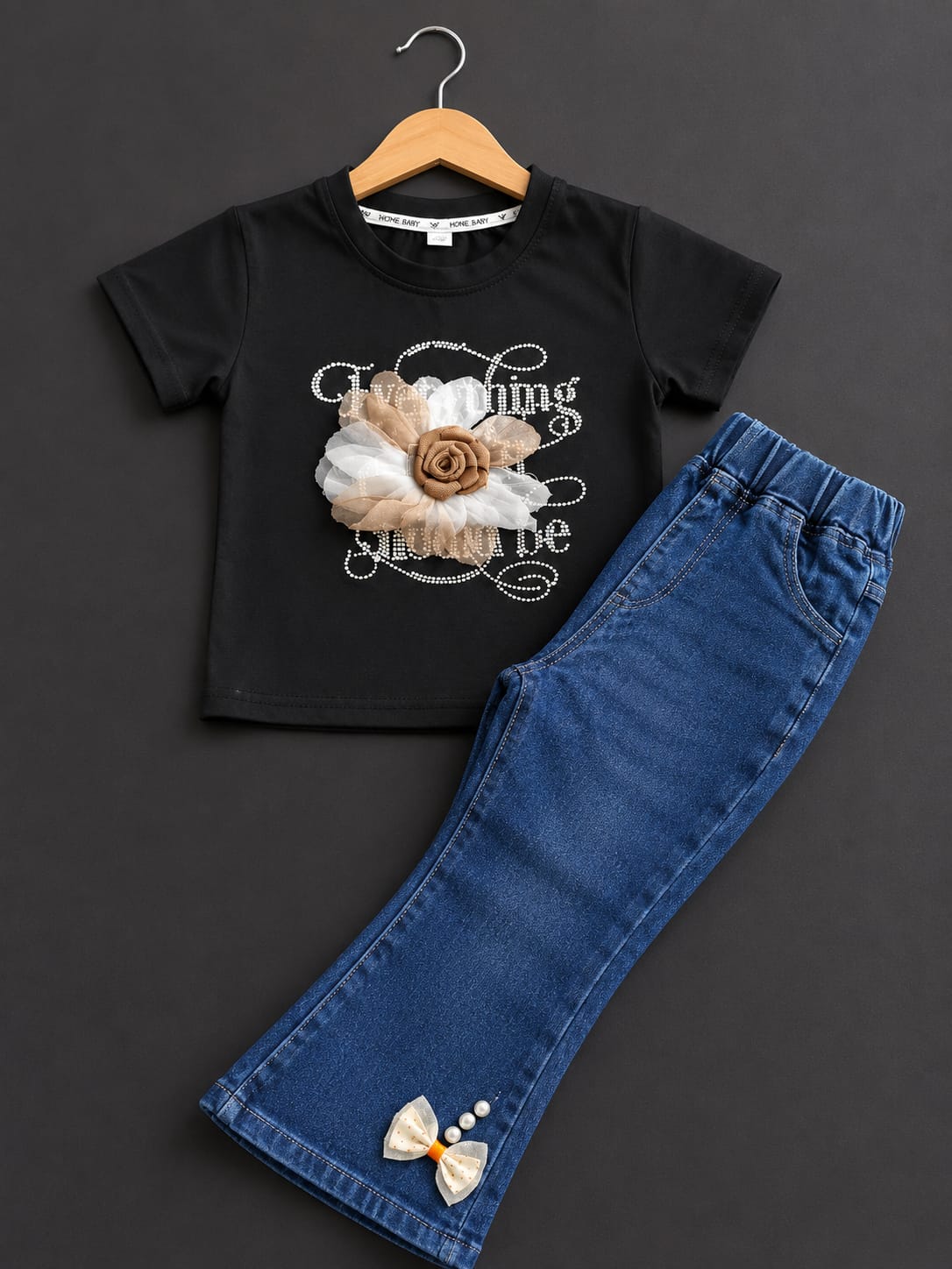 Girls Black T-Shirt with Denim Jeans