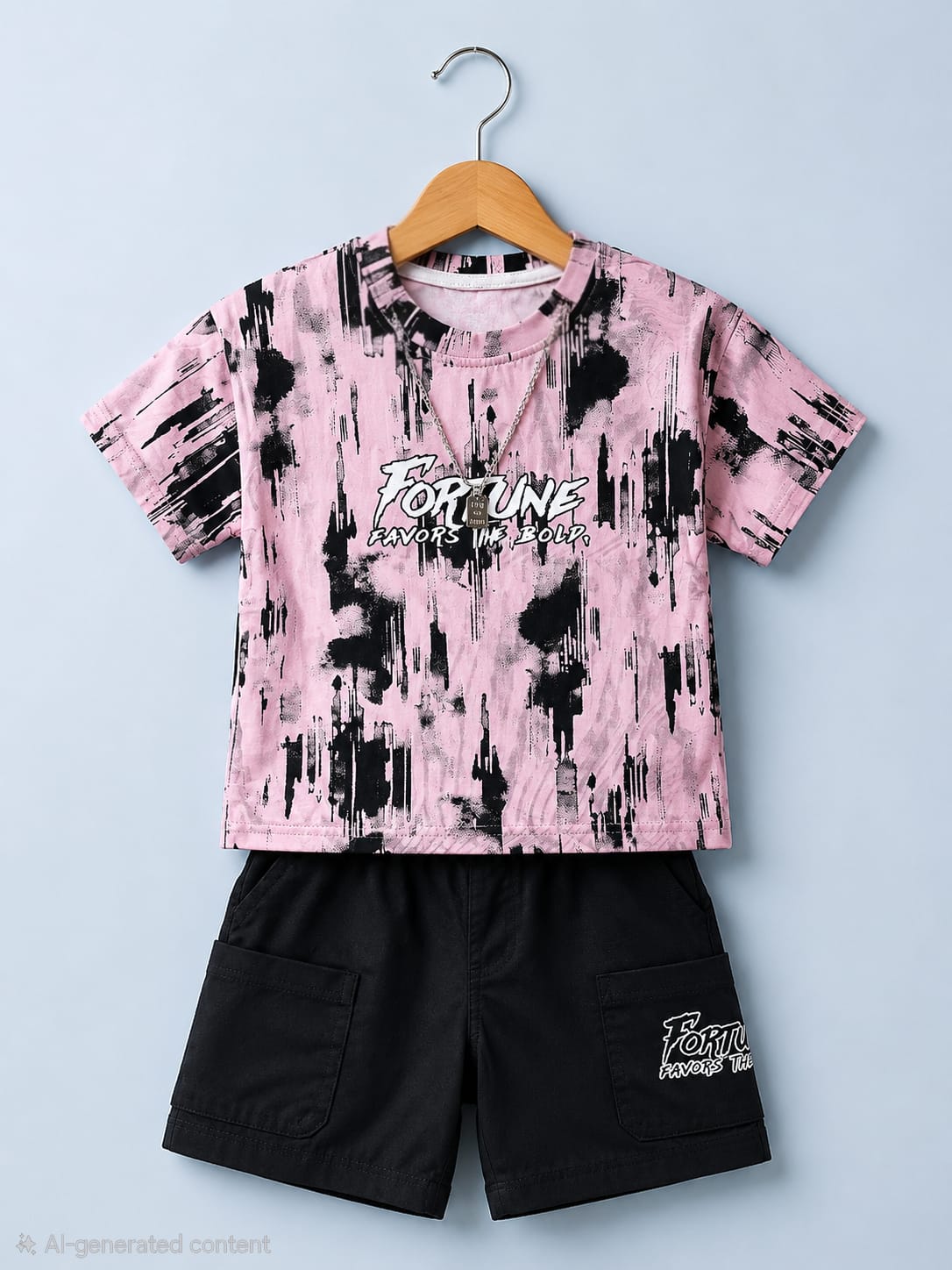Soft & Comfortable Pink T-Shirt with Black cotton Short