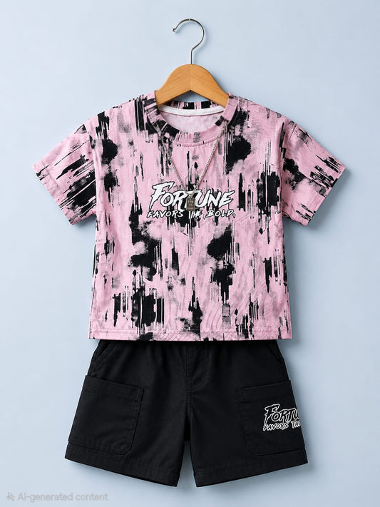 Soft & Comfortable Pink T-Shirt with Black cotton Short