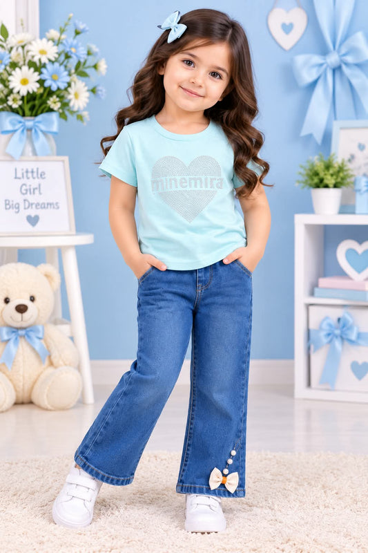 Girls Light Blue T-Shirt with Denim Jeans (Imported)