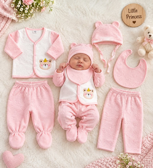 Light Pink New Born 5 Pieces Set (Imported)
