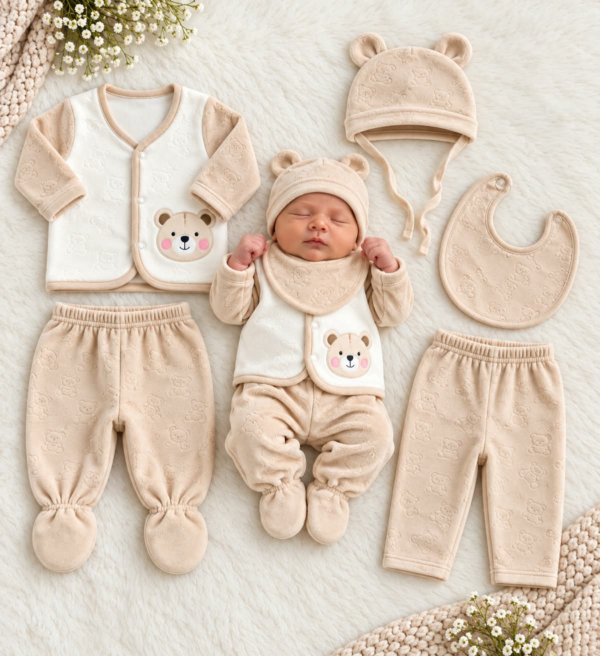 Beige New Born 5 Pieces Set (Imported)