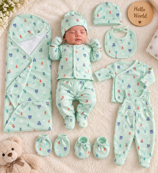 Sage Green New Born 11 Pieces Set (Imported)