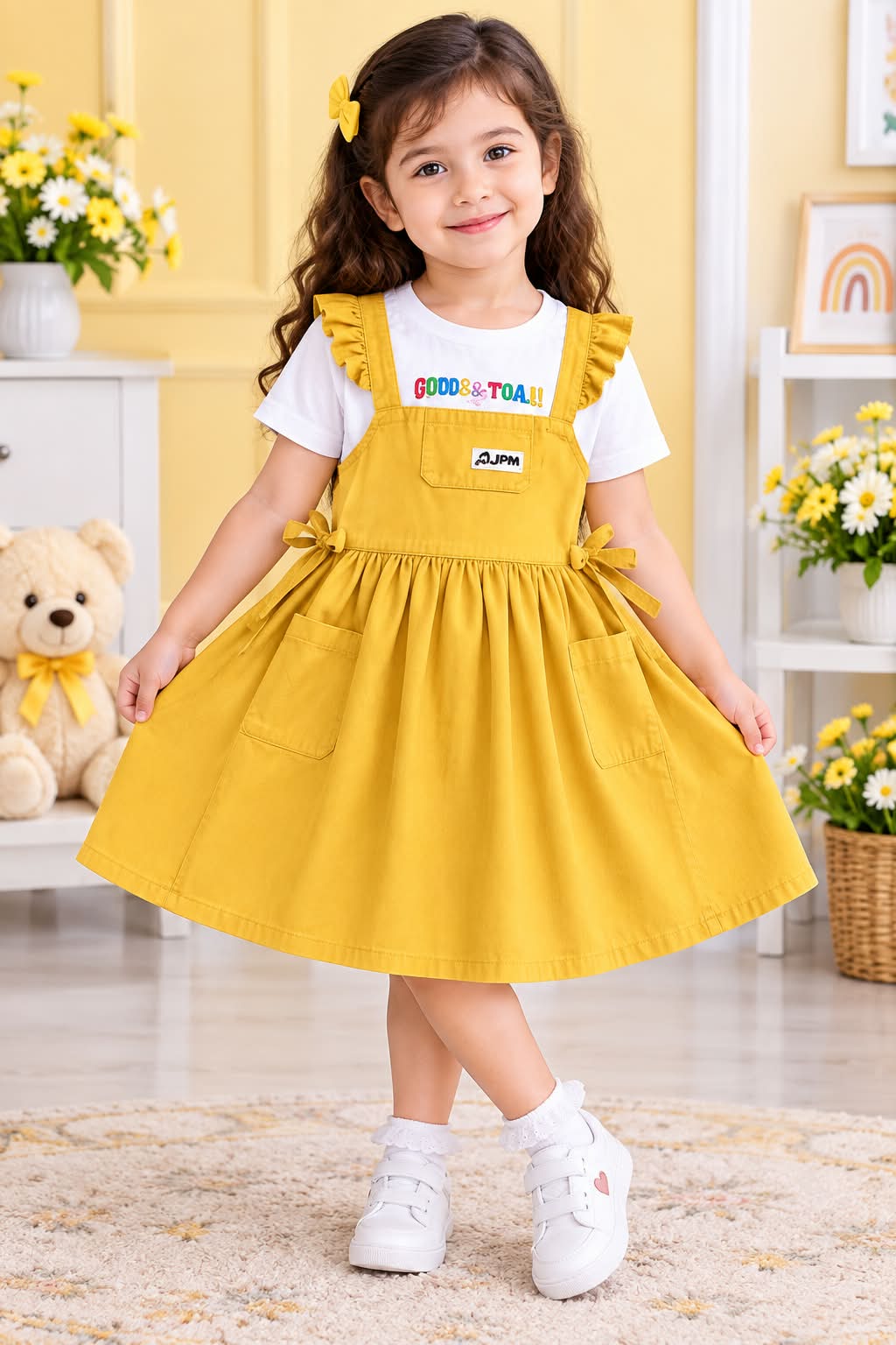 Soft & Comfortable Mustard Yellow Cotton Frocks for Girls (Imported)