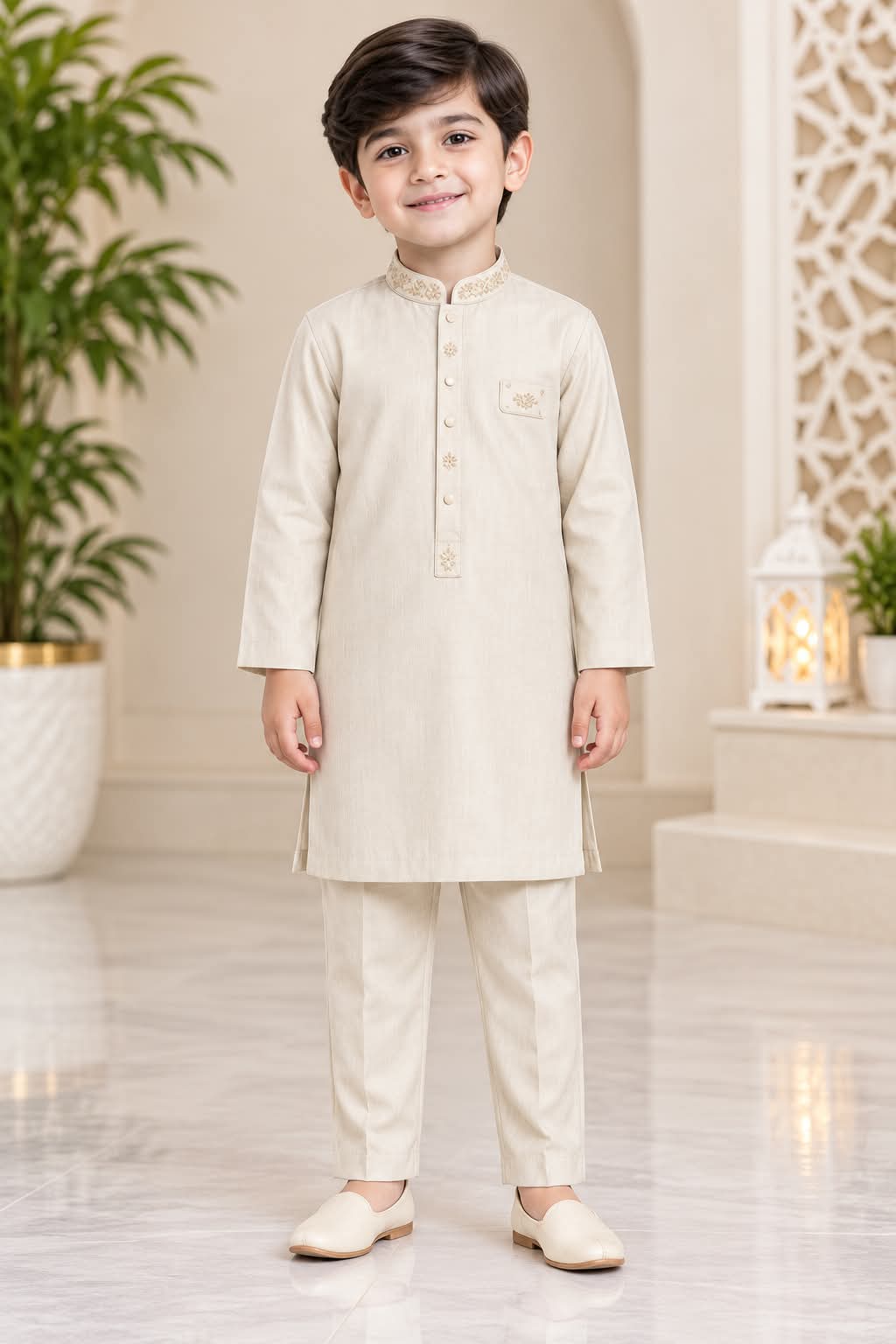 AL Karam Off White Cotton Shalwar Kameez
